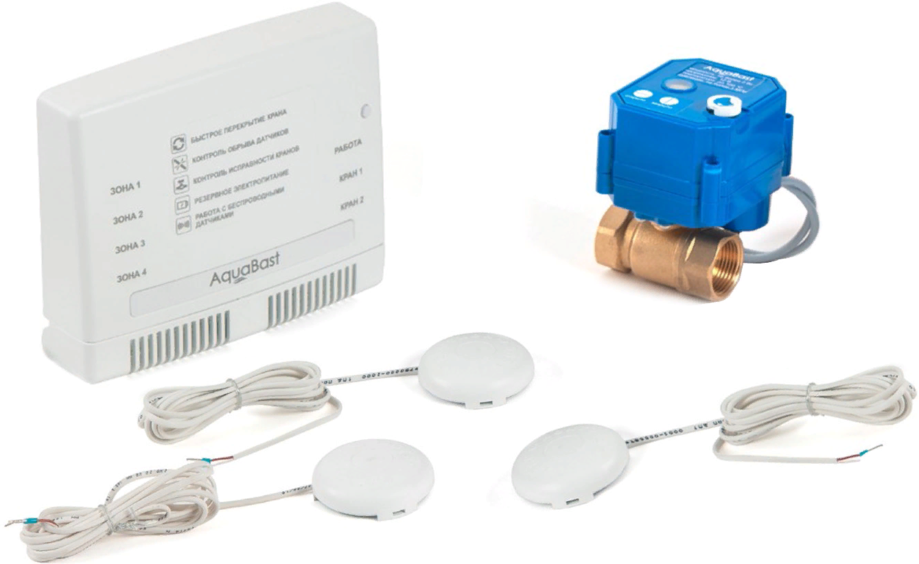 

Комплект Бастион AquaBast Line Коттедж 3/4” 1кран 3 провод датчика, AquaBast Line Коттедж 3/4”