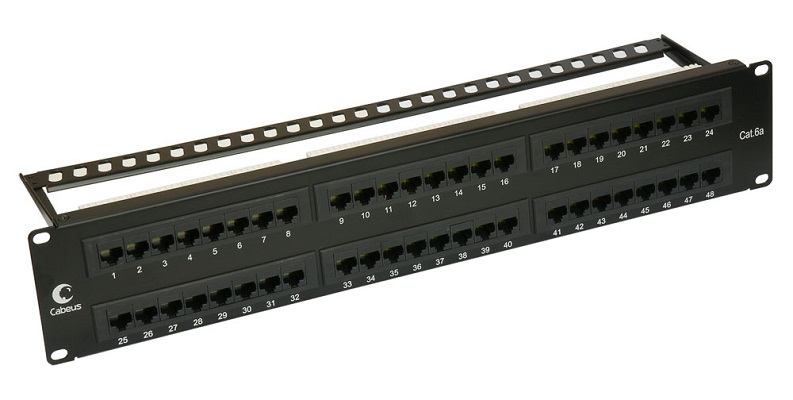 

Патч-панель Cabeus PL-48-Cat.6A-Dual IDC 19" (2U), 48 портов RJ-45, категория 6A, Dual IDC, с задним кабельным организатором, PL-48-Cat.6A-Dual