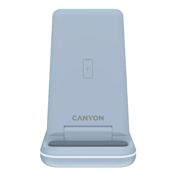 

Зарядное устройство беспроводное Canyon WS-304 CNS-WCS304BL 3 в 1, складное, сенсорная кнопка включения, светодиодный индикатор и подсветка, голубое, WS-304
