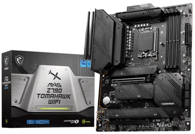 

Материнская плата ATX MSI MAG Z790 TOMAHAWK WIFI (LGA1700, Z790, 4*DDR5 (7200), 7*SATA 6G RAID, 4*M.2, 3*PCIE, 2.5Glan, WiFi, BT, HDMI, DP, 2*USB Type, MAG Z790 TOMAHAWK WIFI