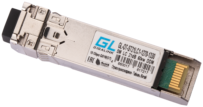 

Модуль GIGALINK GL-OT-ST21LC1-1270-1330 SFP+, WDM, 10Гбит/с, одно волокно, SM, LC, Tx:1270/Rx:1330 нм, 21 дБ (до 60 км) DDM, GL-OT-ST21LC1-1270-1330