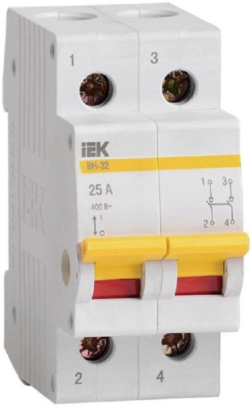 

Выключатель нагрузки IEK MNV10-2-02 (мини-рубильник) ВН-32 2Р 25А, MNV10-2-02
