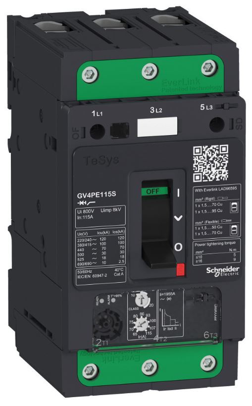 

Автоматический выключатель Schneider Electric GV4PE115N GV4PE с комбинированным расцепителем 115A 50kA зажим Everlink, GV4PE115N