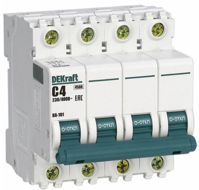 

Автоматический выключатель DEKraft 11281DEK 4Р 4А х-ка C ВА-101 4,5кА, 11281DEK