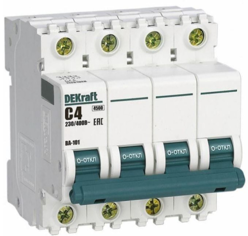 Изображение товара Автоматический выключатель DEKraft 4P 4А серии ВА-101