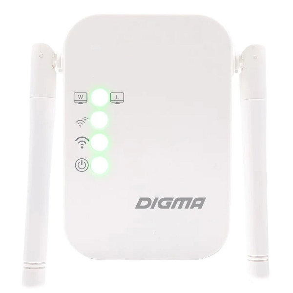 

Повторитель Digma D-WR310 беспроводного сигнала N300 Wi-Fi белый, D-WR310