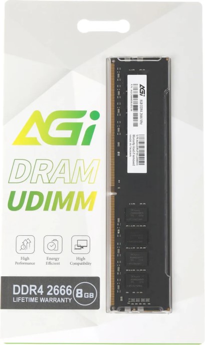 

Модуль памяти DDR4 8GB AGI AGI266608UD138 PC4-21300 2666MHz 288-pin 1.2В Ret, AGI266608UD138