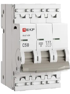 

Автоматический выключатель EKF M634350C 3P 50А (C) 4,5kA ВА 47-63N PROxima, M634350C
