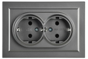 фото Розетка двухместная с заземлением в сборе  IEK BR-R21-16-K46-F