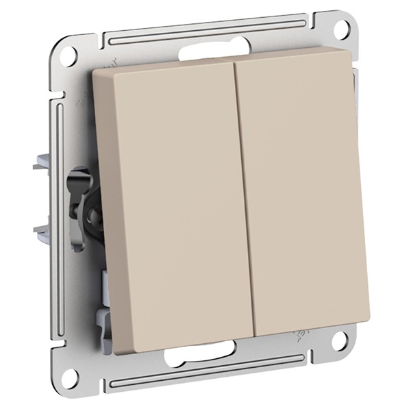 

Переключатель двухклавишный Systeme Electric ATN001273 AtlasDesign перекрестный, 2 x сх. 7, 10АХ, механизм, Песочный, ATN001273