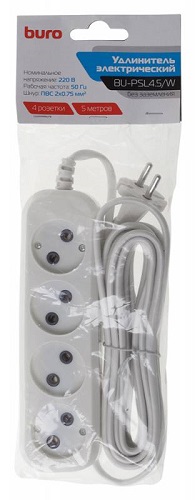 

Удлинитель сетевой Buro BU-PSL4.5/W 5м, 4 розетки, белый (пакет ПЭ), BU-PSL4.5/W
