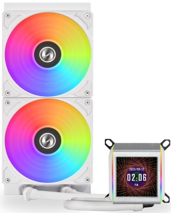

Система охлаждения жидкостная Lian Li Galahad II LCD 280 G89.GA2ALCD28W.00 LGA115x/1200/1700/AM4/AM5 (2*140mm, 1550rpm, 89.7CFM, 26.7dBa), Galahad II LCD 280