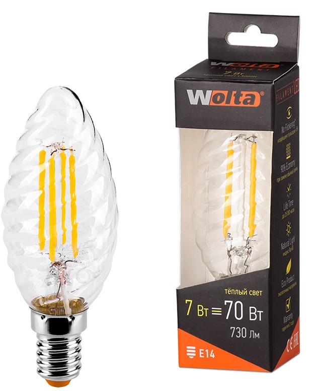 

Лампа светодиодная WOLTA 25YCTFT7E14 FILAMENT 7Вт 3000K Е14, 25YCTFT7E14