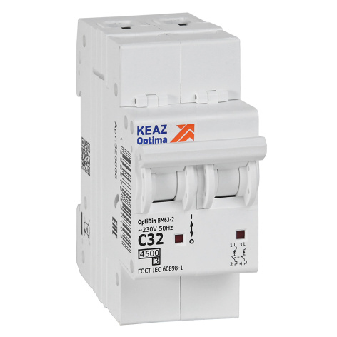 Изображение товара Автоматический выключатель КЭАЗ OptiDin BM63 2 полюса 32А 4,5 кА IP20