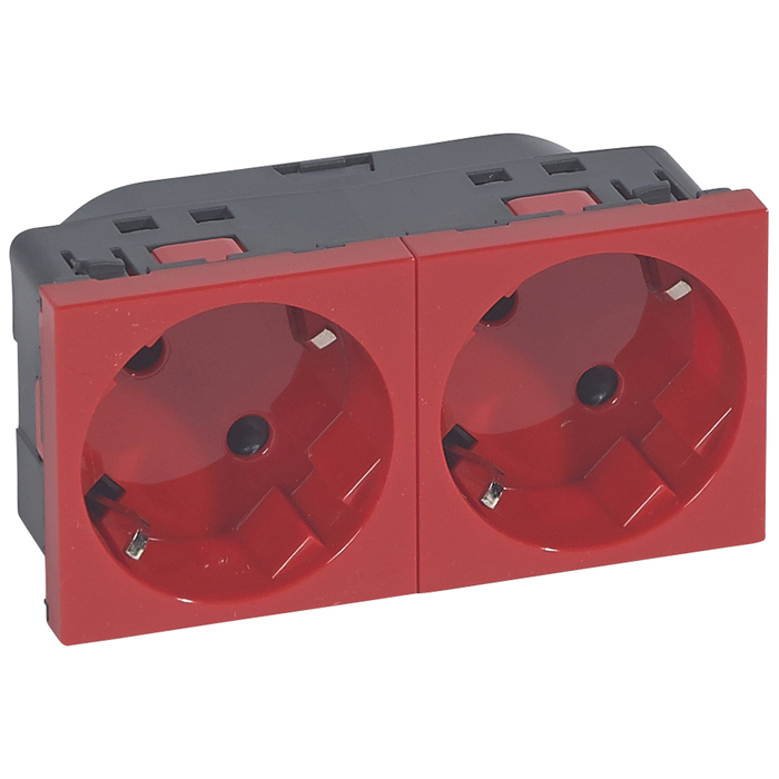 

Розетка Legrand 077272 - Программа Mosaic - двухпостовая, 2к+З немецкий стандарт 45°, красная, 077272