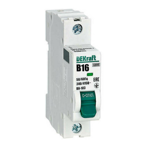Изображение товара Автоматический выключатель DEKraft 12209DEK IP20 16А 6кА для защиты цепей