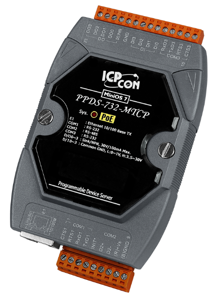 

Преобразователь ICP DAS PPDS-732-MTCP CR Programmable Device Server with PoE, Modbus Gateway, 2 RS-232 ports and 1 RS-485 port, PPDS-732-MTCP CR