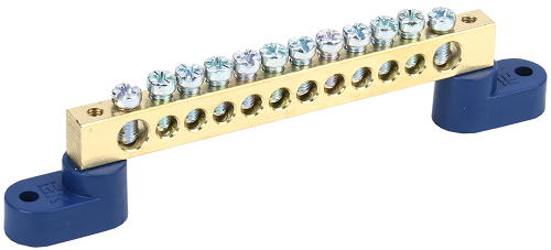 Изображение товара Шина IEK YNN10-812-12C2-K07 12 отверстий латунь синяя для нулевых и фазных проводников