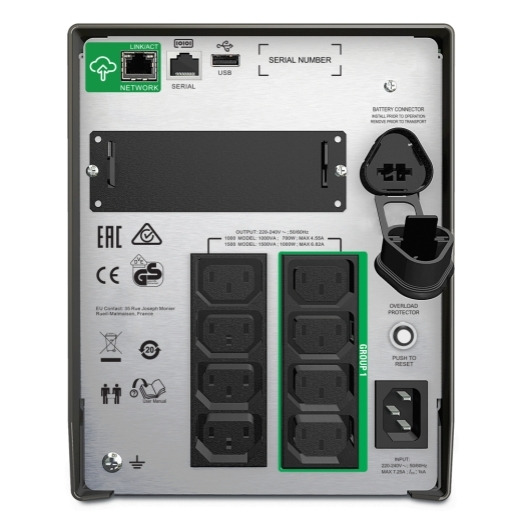 

Источник бесперебойного питания APC SMT1000IC Smart-UPS, Line Interactive, 1000VA, Tower, 230V, 8x IEC C13 outlets, SmartConnect Port+SmartSlot, AVR,, SMT1000IC