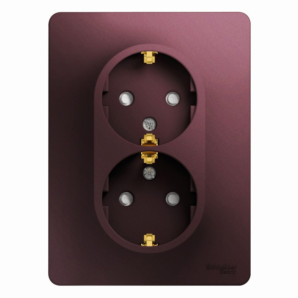 

Розетка двухместная с заземлением Systeme Electric GSL001126 Glossa со шторками16А 250В в сборе баклажановая, GSL001126