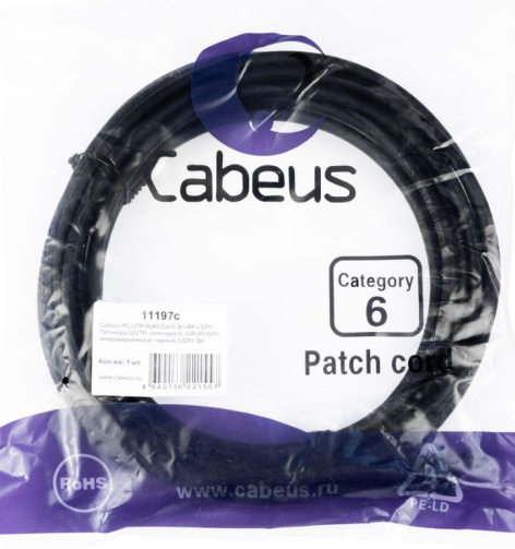фото Кабель патч-корд U/UTP 6 кат. 3м Cabeus PC-UTP-RJ45-Cat.6-3m-BK-LSZH в Краснодаре