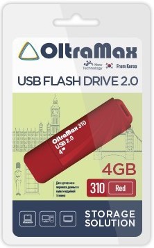 

Накопитель USB 2.0 4GB OltraMax OM-4GB-310-Red 310 красный, OM-4GB-310-Red