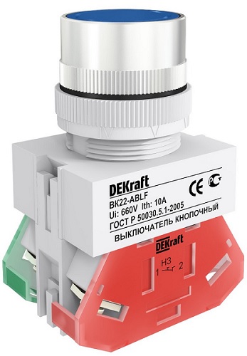 

Выключатель кнопочный DEKraft 25016DEK ABLF D22 СИНИЙ 220В ВK-22, 25016DEK