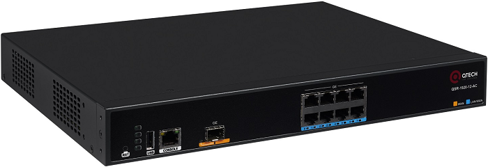 

Маршрутизатор QTECH QSR-1920-12-AC мультисервисный, 1 порт USB 2.0, 1 порт RJ-45 (консоль), 1 порт 1000Base-X (SFP) WAN, 8 портов 10/100/1000Base-T LA, QSR-1920-12-AC
