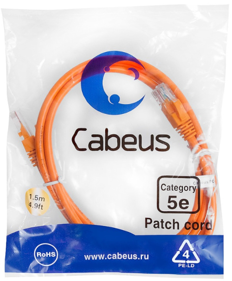 фото Кабель патч-корд U/UTP 5e кат. 1.5м Cabeus PC-UTP-RJ45-Cat.5e-1.5m-OR в Воронеже