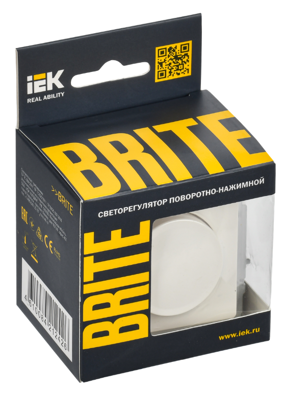 

Светорегулятор IEK BR-D20-0600-K01 BRITE поворотно-нажимной 600Вт СС10-1-0-БрБ Белый, BR-D20-0600-K01