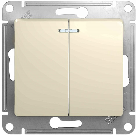 

Выключатель Schneider Electric GSL000953 Glossa 2-клавишный с подсветкой сх.5а (молочный), GSL000953