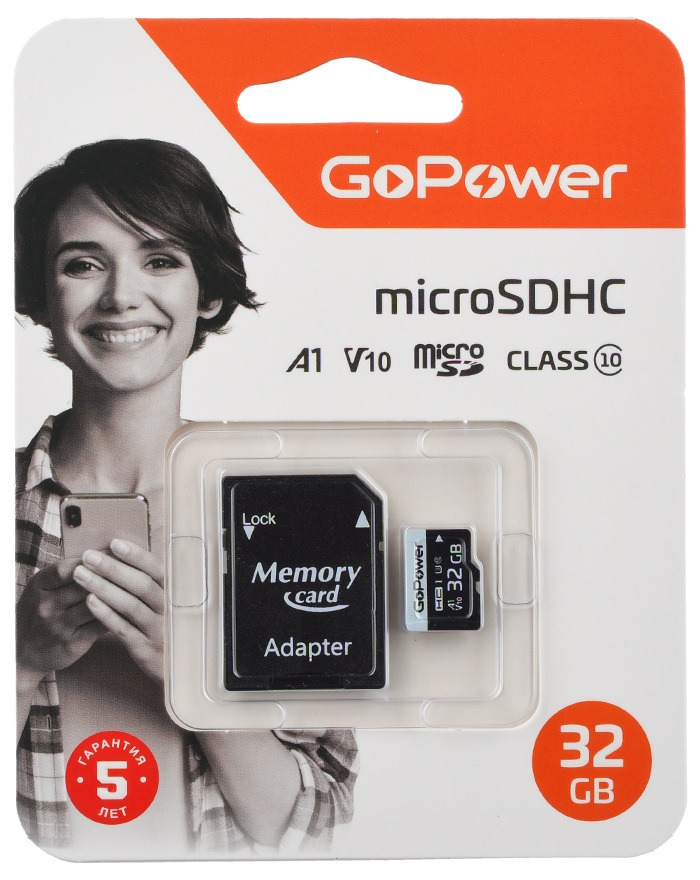 

Карта памяти MicroSDHC 32GB GoPower 00-00025675 Class10 60 МБ/сек V10 с адаптером, 00-00025675