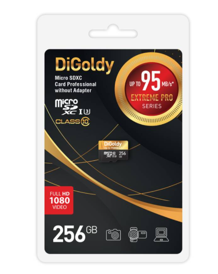 

Карта памяти MicroSDXC 256GB DiGoldy DG256GCSDXC10UHS-1-ElU3 w Class 10 Extreme Pro UHS-I U3 (95 Mb/s) без адаптера, DG256GCSDXC10UHS-1-ElU3 w