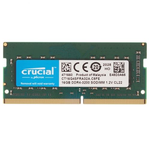 

Модуль памяти SODIMM DDR4 16GB Crucial CT16G4SFRA32A PC4-25600 3200MHz CL22 260pin 1.2V, CT16G4SFRA32A