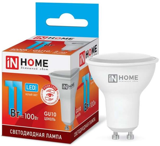 

Лампа светодиодная IN HOME 4690612023489 LED-JCDRC-VC 11Вт 4000К нейтр. бел. GU10 990лм 230В, 4690612023489