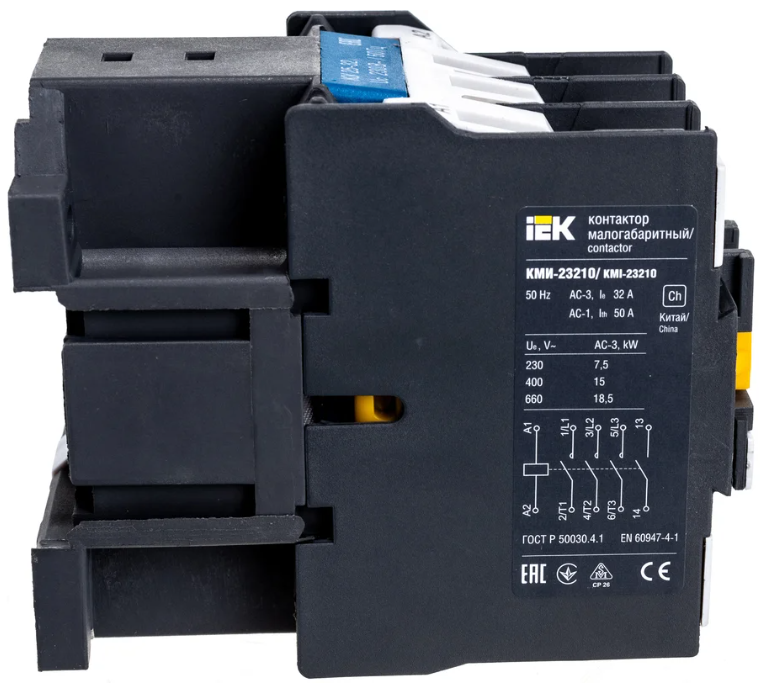 

Контактор IEK KKME21-032-230-10 КМИе-23210 32А 230В/АС3 1NO GENERICA, KKME21-032-230-10