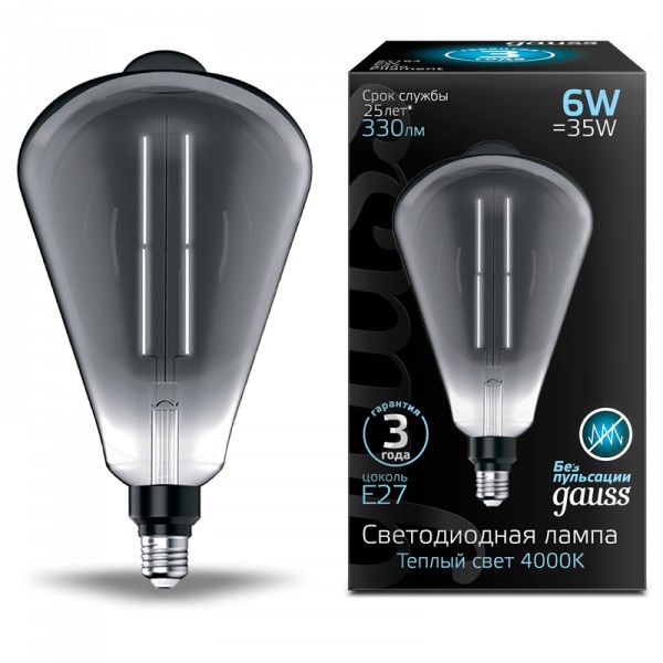 

Лампа светодиодная Gauss 157802205 LED Vintage Filament Straight ST164 6W E27 164*297mm Gray 330lm 4000K 300 лм, 157802205