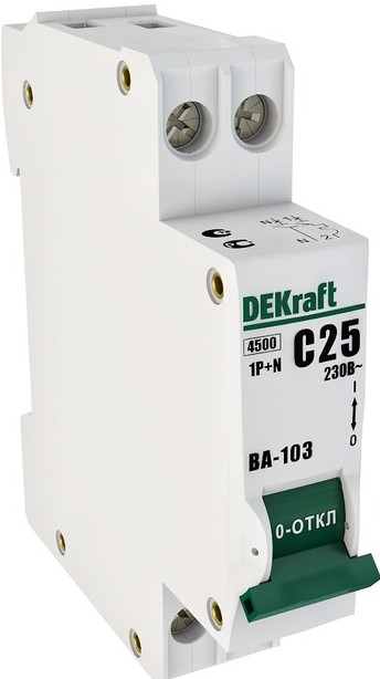 

Автоматический выключатель DEKraft 12180DEK ВА-103 1+N 6А (C) 4,5кА, 12180DEK