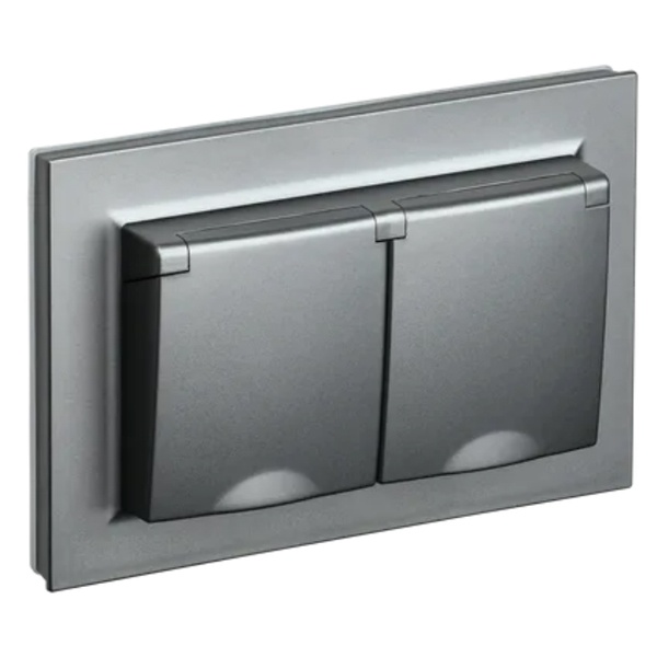 

Розетка двухместная с заземлением в сборе IEK BR-R26-16-44-K46-F BRITE с защитными шторками и крышкой 16А IP44 РСбш12-3-44-БрС Сталь, BR-R26-16-44-K46-F