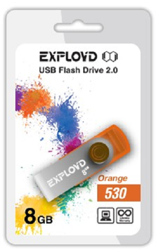 

Накопитель USB 2.0 8GB Exployd 530 оранжевый, 530