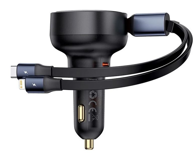 

Зарядное устройство автомобильное Baseus C00057802111-00 Enjoyment Pro C+Retractable C & Lightning Cable 60W Cluster Black (быстрая зарядка, 0.7м, DC1, C00057802111-00