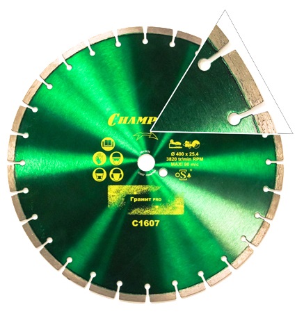 

Диск алмазный CHAMPION PRO 400/25,4/10 Laser Granite гранит (твердые блоки, старый бетон) C1607, PRO 400/25,4/10 Laser Granite