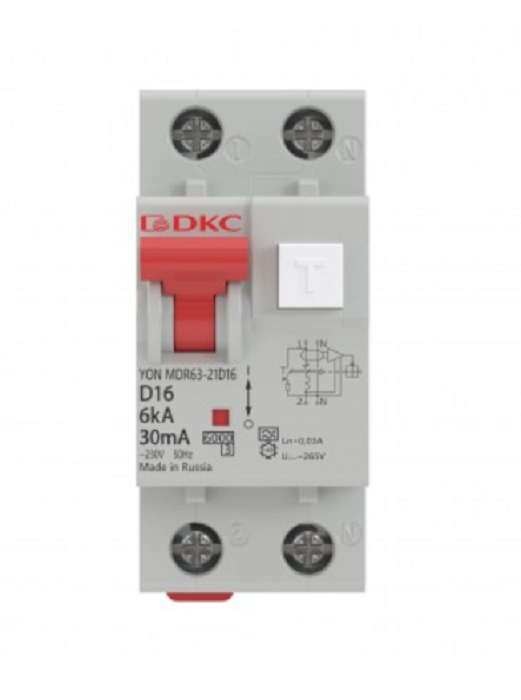 

Автоматический выключатель дифф. тока (АВДТ) DKC MDR63-21C16-A 6kA, тип характеристики C, 1P+N, 16A, тип A, 2 модуля, "YON", MDR63-21C16-A