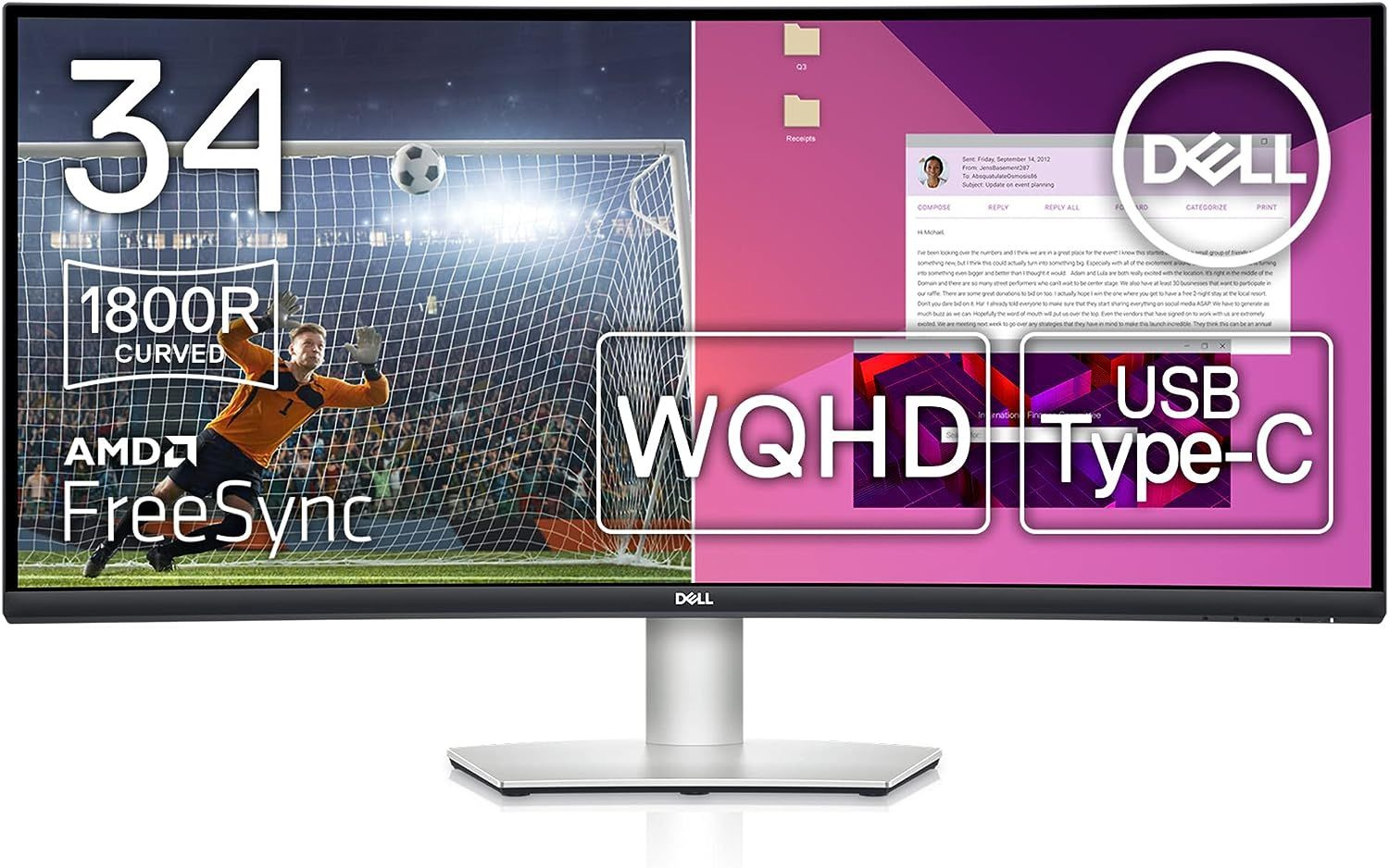Dell S3423DWC 210-BEJE 3440x1440 LED, 21:9, VA, 300cd, 3000:1, 4ms(GTG), 178/178, DP,2*HDMI, USB Type-C, audio, 100Hz, Speakers, curved 18