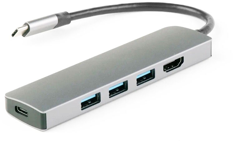

Концентратор IQFuture IQ-C5 Type-C/USB, USB-C PD, 3*USB 3.0, HDMI, кабель Type-C 12 см, серый, IQ-C5