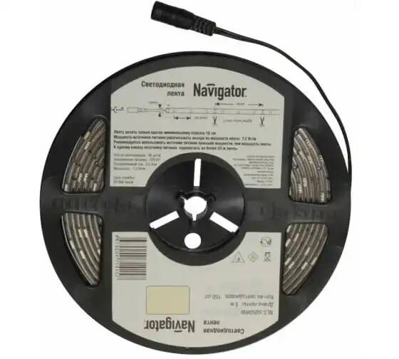 

Лента светодиодная Navigator NLS-5050WW60-14.4-IP65-12V 60LED/м, 14,4Вт, 12В DC, нарез. кр. 50мм, теплый белый 3000К, IP65, 5м. в ролле (71427), NLS-5050WW60-14.4-IP65-12V