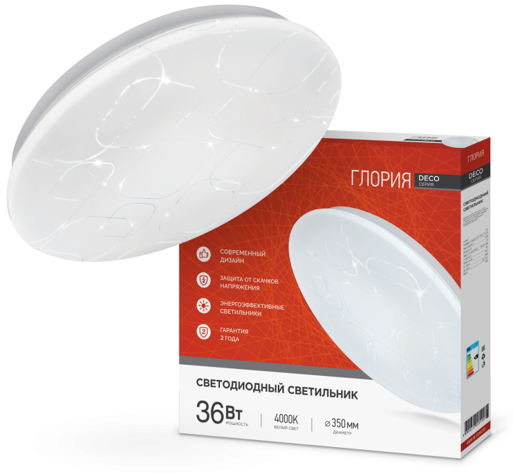 

Светильник светодиодный IN HOME 4690612025100 DECO ГЛОРИЯ 36Вт 230В 4000К 2340лм 350мм, 4690612025100