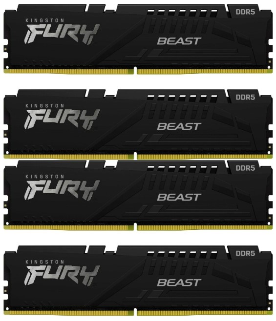 

Модуль памяти DDR5 64GB (4*16GB) Kingston FURY KF560C40BBK4-64 Beast Black XMP 6000MHz CL40 1RX8 1.35V 16Gbit, KF560C40BBK4-64