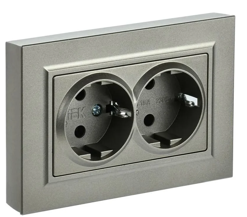 

Розетка двухместная с заземлением в сборе IEK BR-R24-16-K37-F BRITE с защитными шторками 16А РСш12-3-БрШ Шампань, BR-R24-16-K37-F
