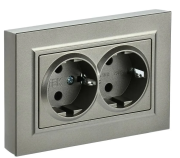 фото Розетка двухместная с заземлением в сборе  IEK BR-R24-16-K37-F